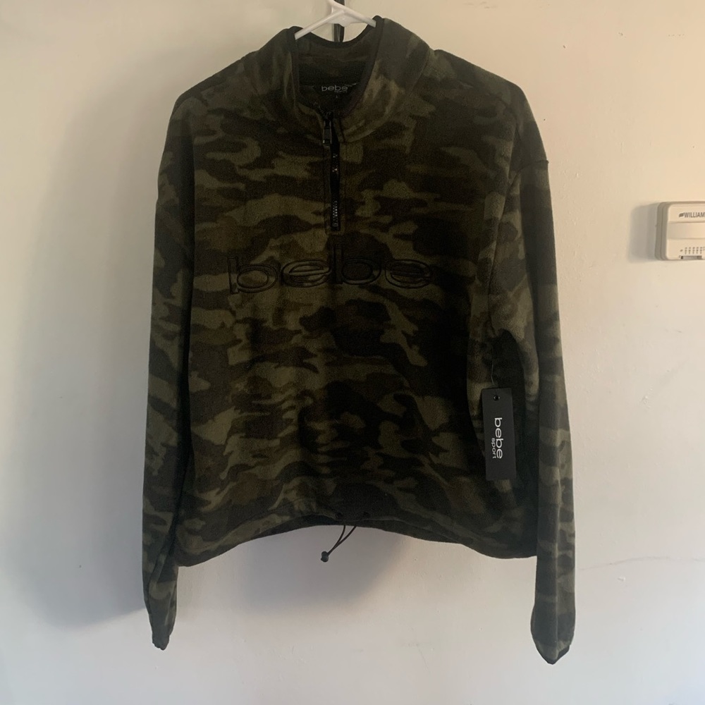 BEBE Sport polar fleece army camo crop style sweater for women